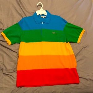 LACOSTE x POLAROID collaborated rainbow polo.